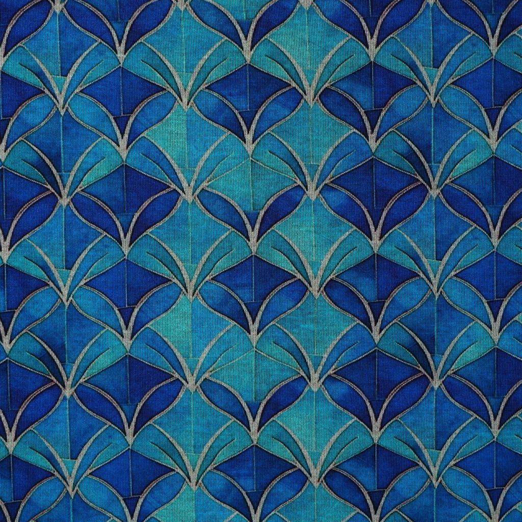 Romanitjersey Feinstrick Ornamente geometrisch Türkistöne
